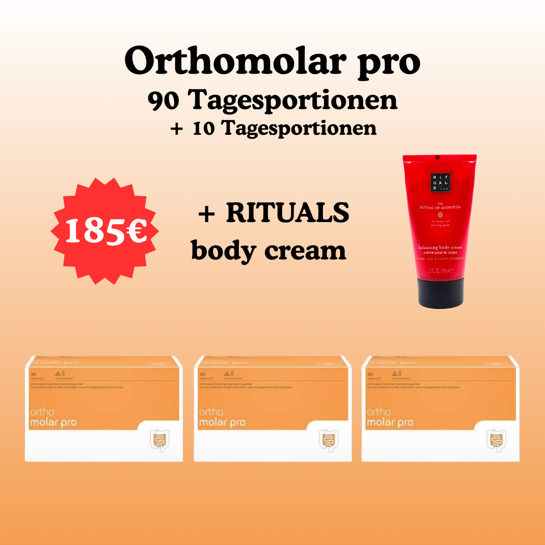 Orthomolar pro 90 Tagesportionen + 10 Tagesportionen + RITUALS body cream