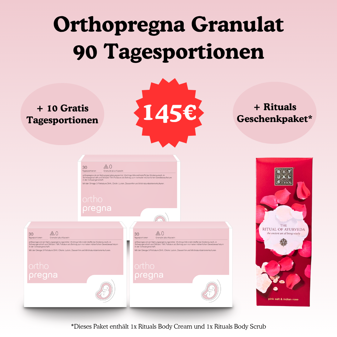 Orthopregna Granulat 90 Tagesportionen + 10 Gratis Tagesportionen & Rituals Geschenkpaket